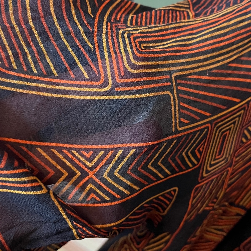VTG Bob Mackie Black & Orange Geometric Print Blouse Sz L- wearable art - Picture 8 of 13